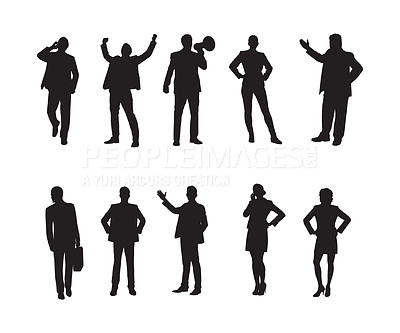 Buy stock photo Abstract, silhouette and vector illustration of business people isolated on white background for work. Corporate, art or graphic with icon of man and woman employee group for professional career