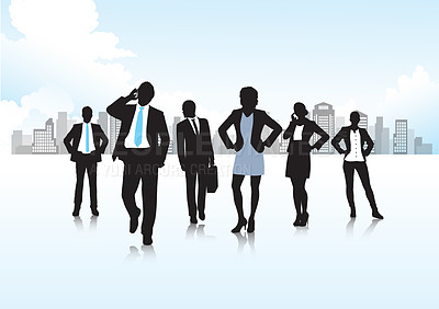 Buy stock photo Vector shot of the silhouettes of various business men and women