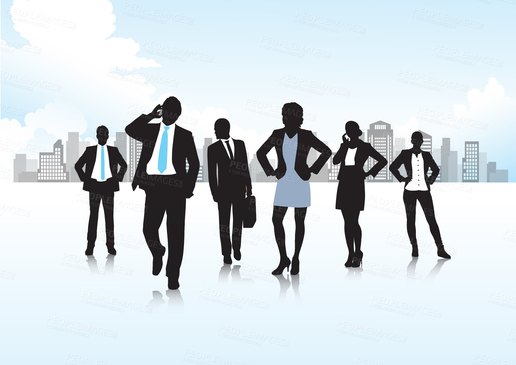 Buy stock photo Vector shot of the silhouettes of various business men and women