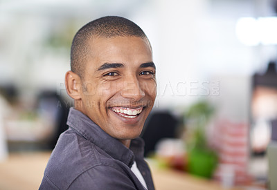 Buy stock photo Portrait, happy and graphic designer with business, man and consultant with a creative project with ambitious worker and entrepreneur with startup. Face, person or employee with confidence and smile