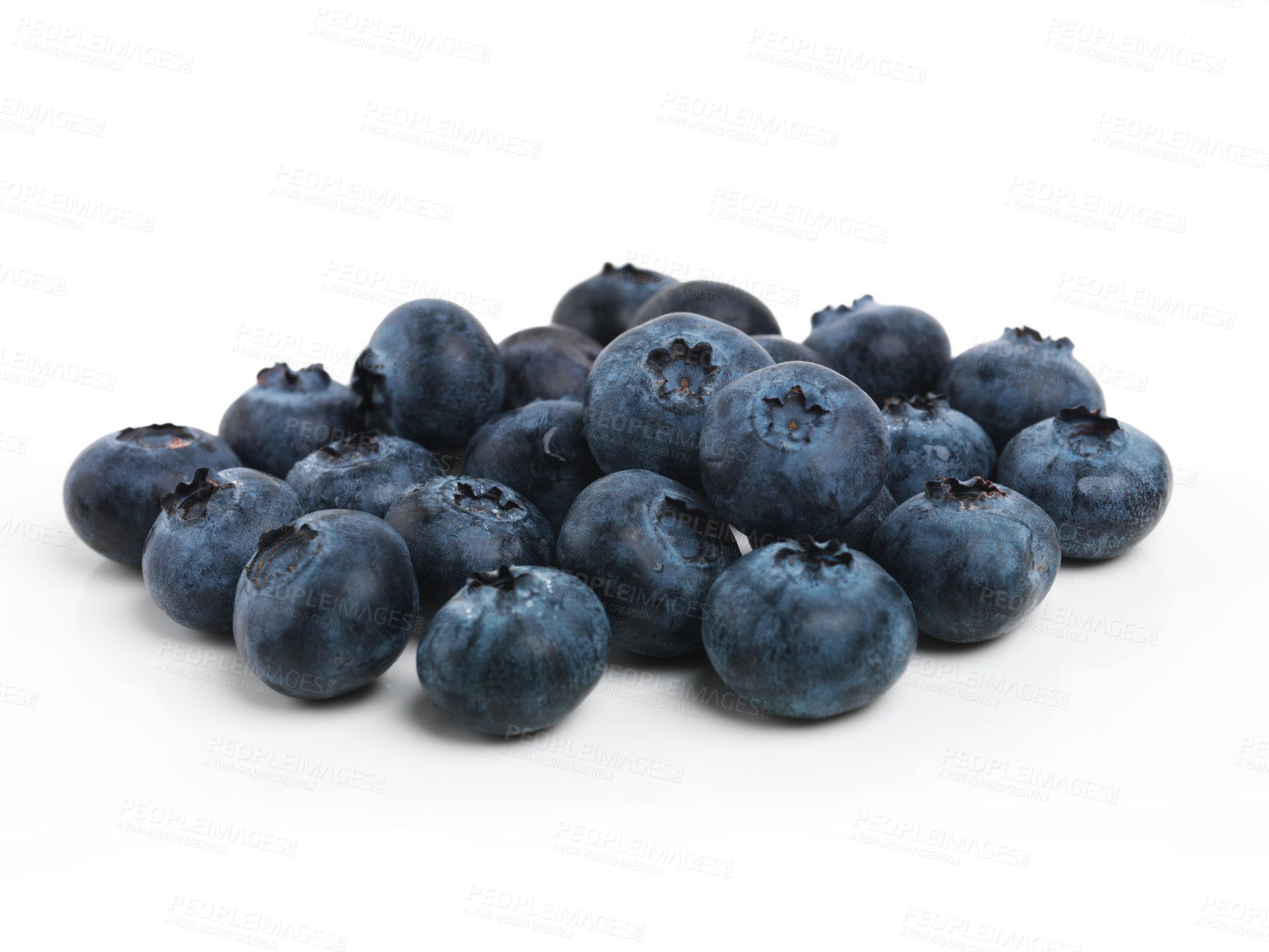 Buy stock photo Blueberry, bunch and pile with natural fruit for vegetarian, vitamins or nutrition on a white studio background. Closeup of organic ingredients for sustainability, diet or healthy food on mockup