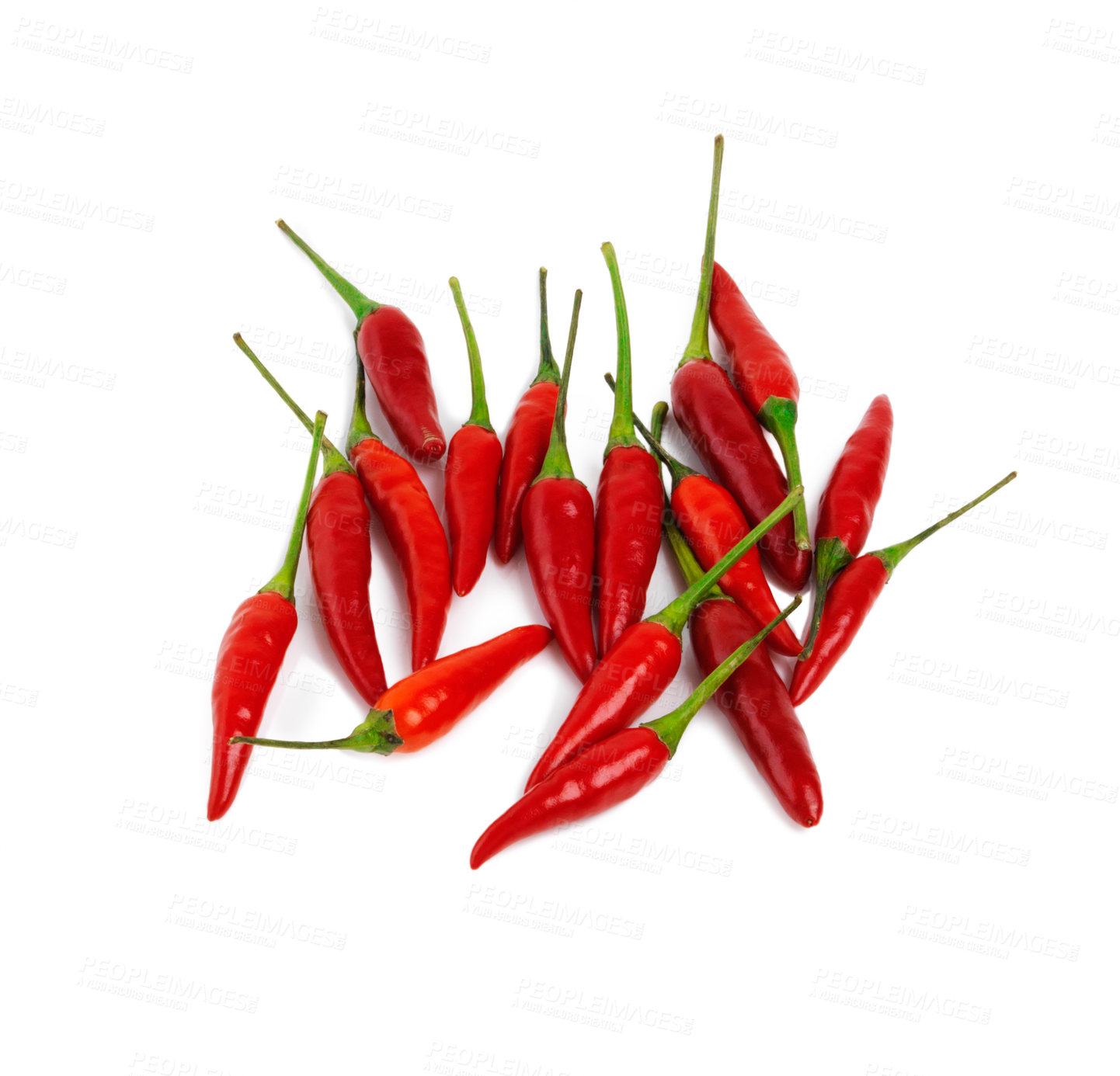 Buy stock photo Chili, closeup and studio for health, wellness or organic diet on countertop. Tasty food, nutrition or produce for eating, gourmet and meal or cuisine with vitamins or spice on white background