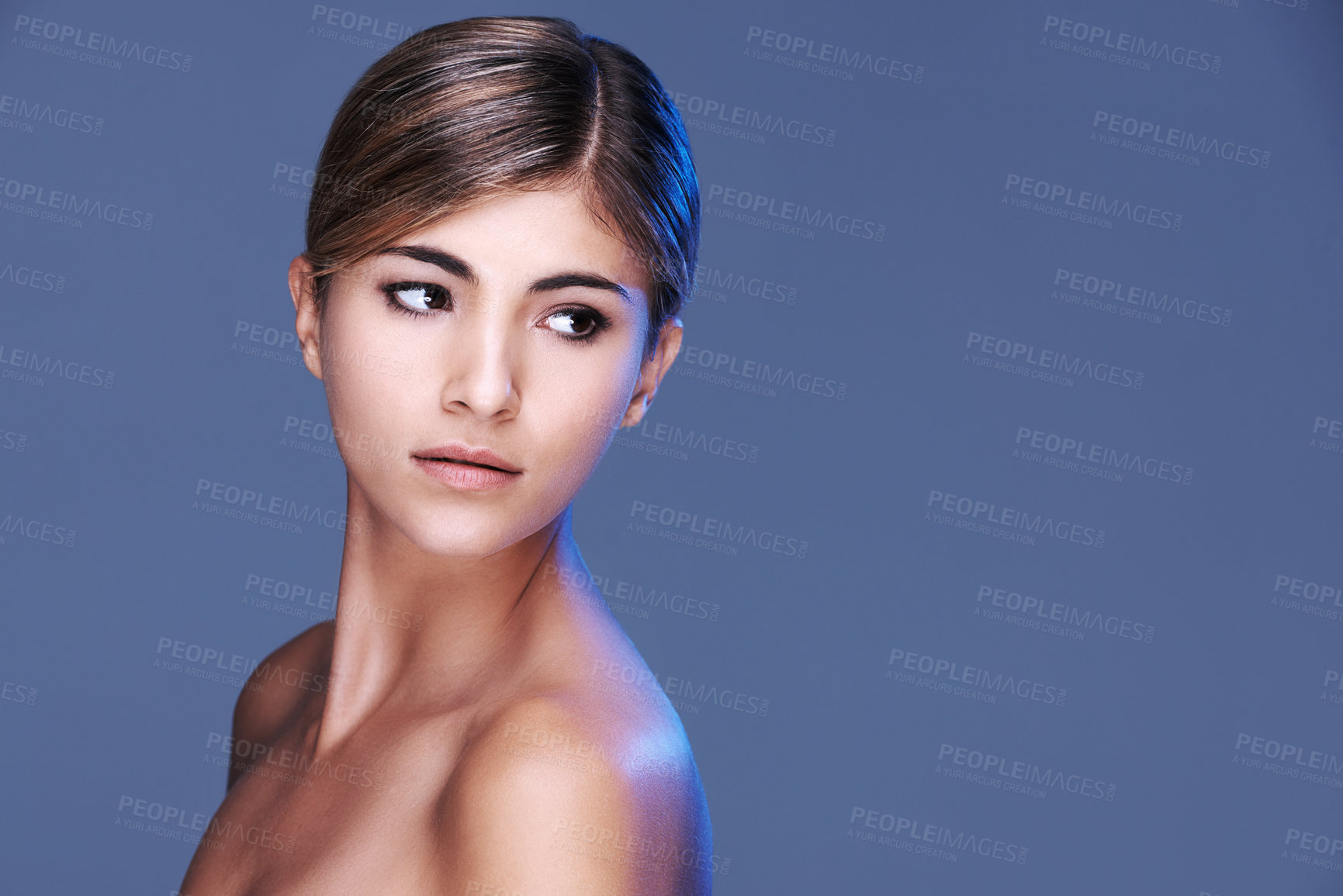 Buy stock photo A cropped shot of a beautiful young woman isolated on grey