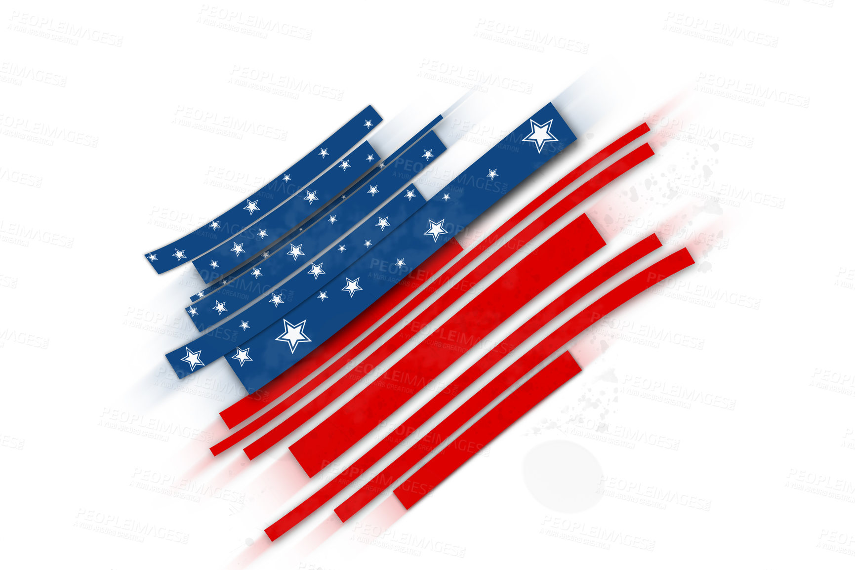 Buy stock photo Abstract, graphic and American flag for country pride, stars and stripes design on white background. USA, illustration or wallpaper with heritage, Independence Day celebration and blue with red