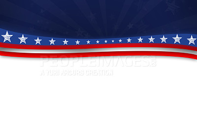 Buy stock photo American flag themed banner background. The stars and stripes on a colorful cgi wallpaper showing freedom and patriotism for your country. Celebrating independence day on the fourth of July