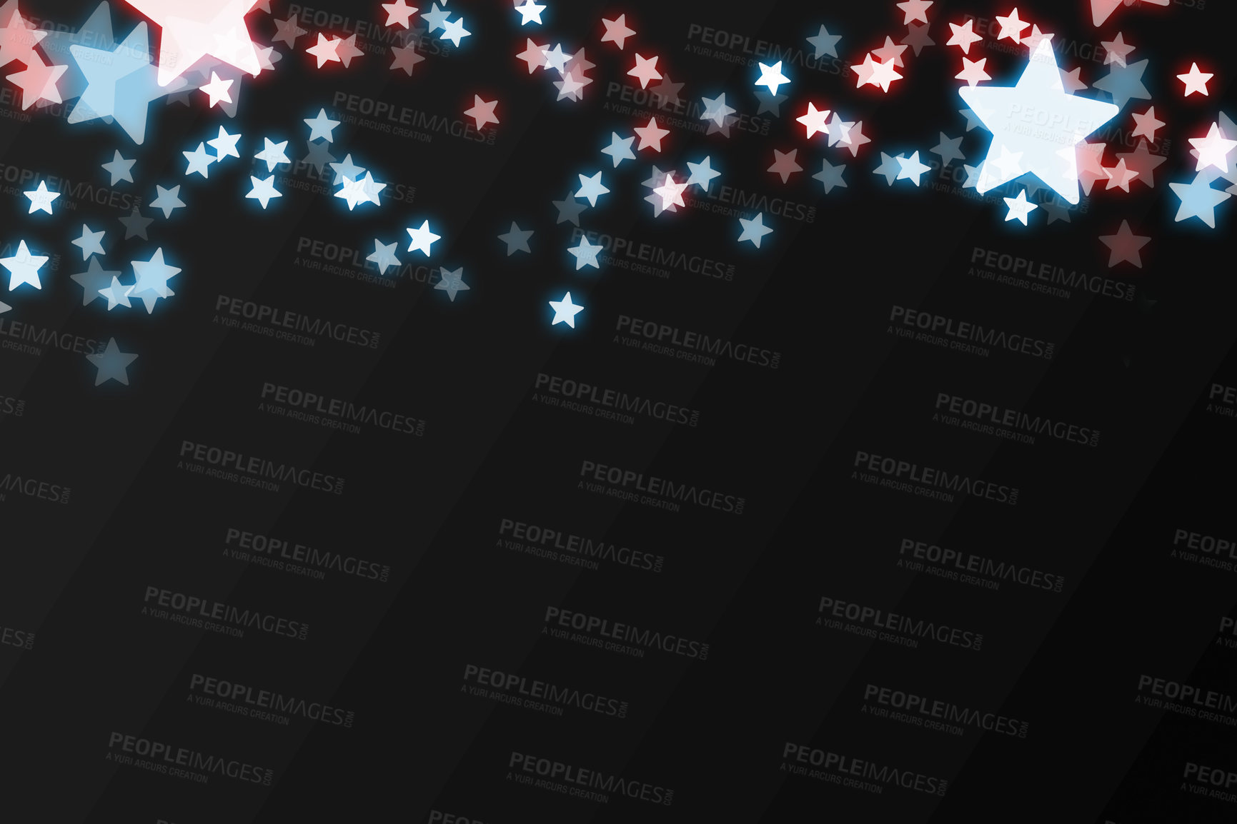 Buy stock photo Star, banner and celebration with graphic for party, invitation or illustration on a dark studio background or theme. Empty, mockup space and symbol of light, bravery or independence for USA heritage