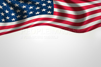 Buy stock photo American flag, stars and stripes for country with wallpaper, graphic or background with mockup space. Red, blue and white, pride and US history with Independence day celebration, event and patriotism