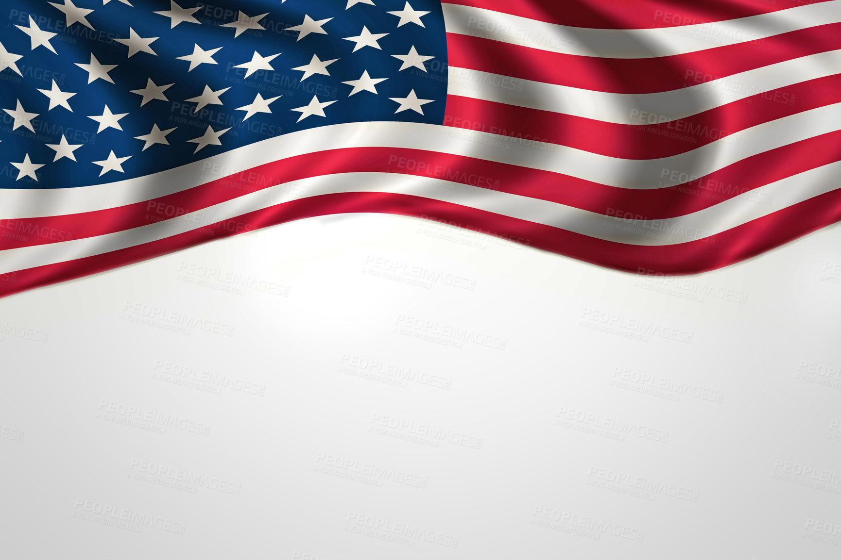 Buy stock photo American flag, stars and stripes for country with wallpaper, graphic or background with mockup space. Red, blue and white, pride and US history with Independence day celebration, event and patriotism