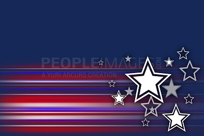 Buy stock photo Stars, stripes and wallpaper with American flag background, illustration or graphic with color. Red, blue and white, pride and USA history with Independence day celebration, event and patriotism