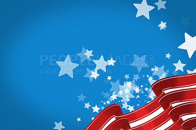 Buy stock photo Stars, stripes and wallpaper with US flag graphic, illustration or background with color. Red, blue and white, pride and American history with Independence day celebration, event and patriotic banner