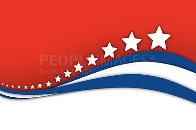 Buy stock photo Stars, stripes and background with American flag graphic, illustration or wallpaper with color. Red, blue and white, pride and USA history with Independence day celebration, event and patriotism