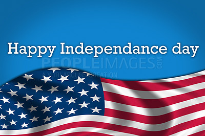 Buy stock photo Banner, USA and independence day with American flag of theme, graphic or billboard poster on a blue or abstract background. Empty, mockup space or text with pattern, stars or stripe of country icon