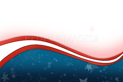 Buy stock photo Stars, stripes and background with US flag graphic, illustration or wallpaper with color. Red, blue and white, pride and American history with Independence day celebration, event and patriotism