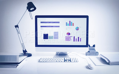 Buy stock photo A studio shot of an office workstation. All screen content is designed by us and not copyrighted by others, and upon purchase a user license is granted to the purchaser. A property release can be obtained if needed.