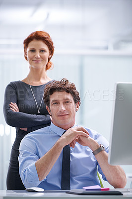 Buy stock photo Portrait of young business professionals posing in an office