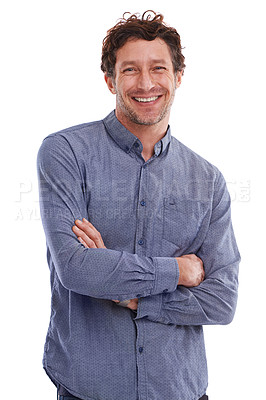 Buy stock photo Studio portrait of a handsome young man on a white background