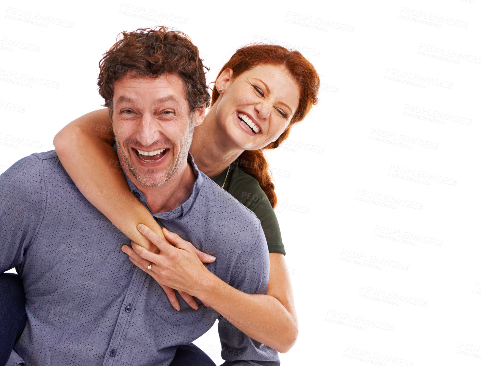 Buy stock photo Studio portrait of a beautiful couple being playful and affectionate