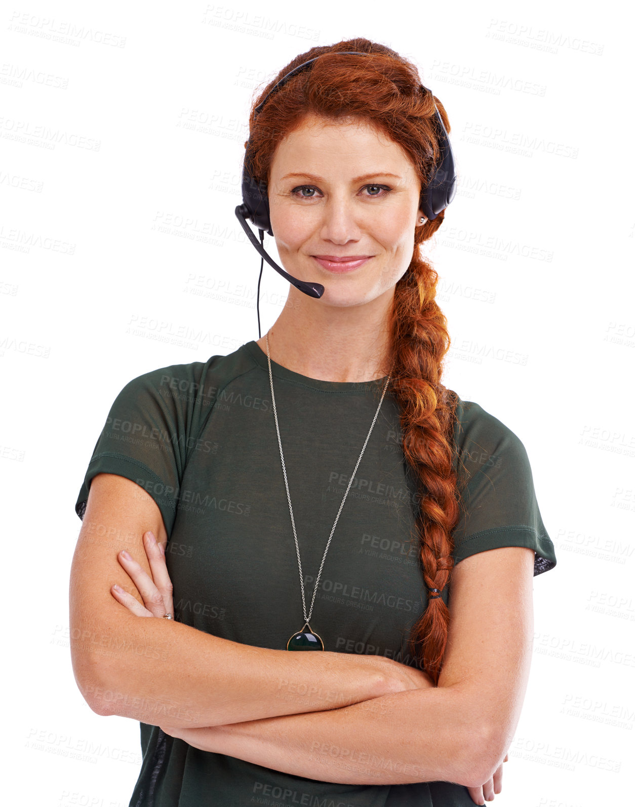 Buy stock photo Portrait of an attractive young customer service representative wearing a headset