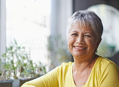 Buy stock photo Portrait of a mature woman sitting in a coffee shop