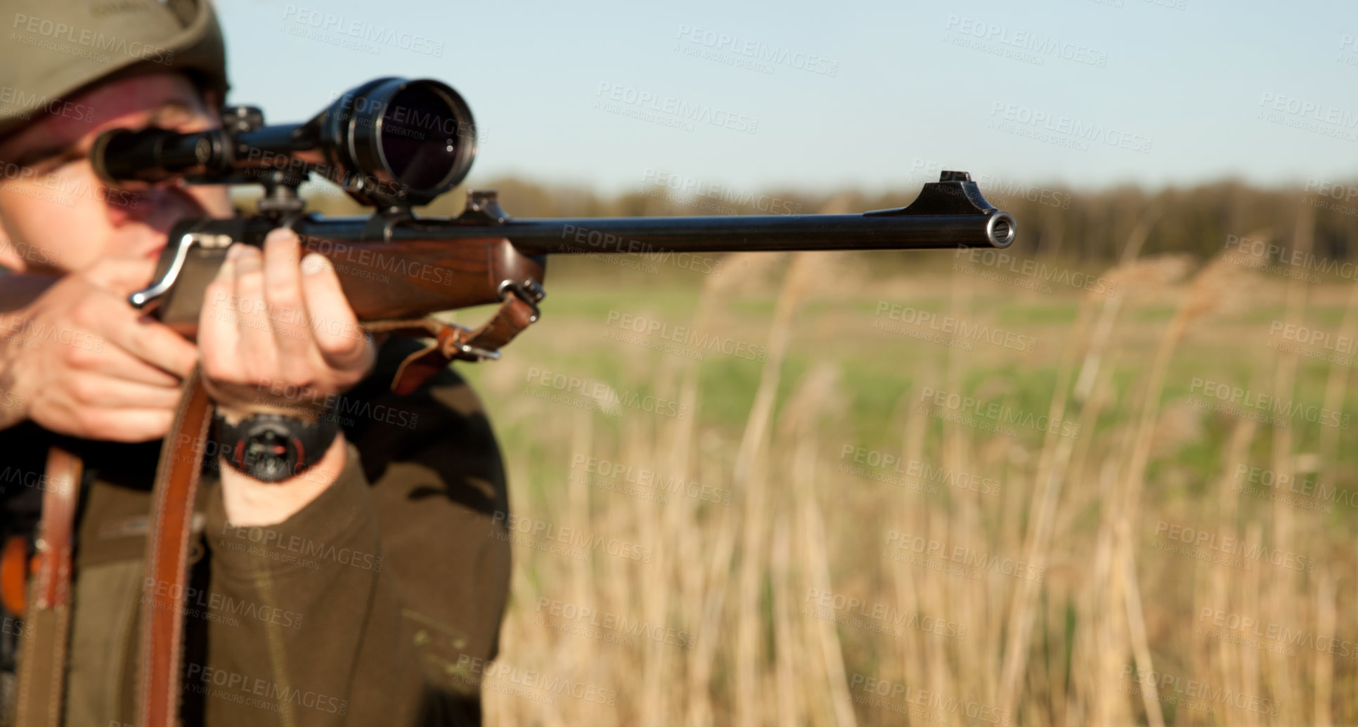 Buy stock photo Cropped shot of a man hunting in the wild