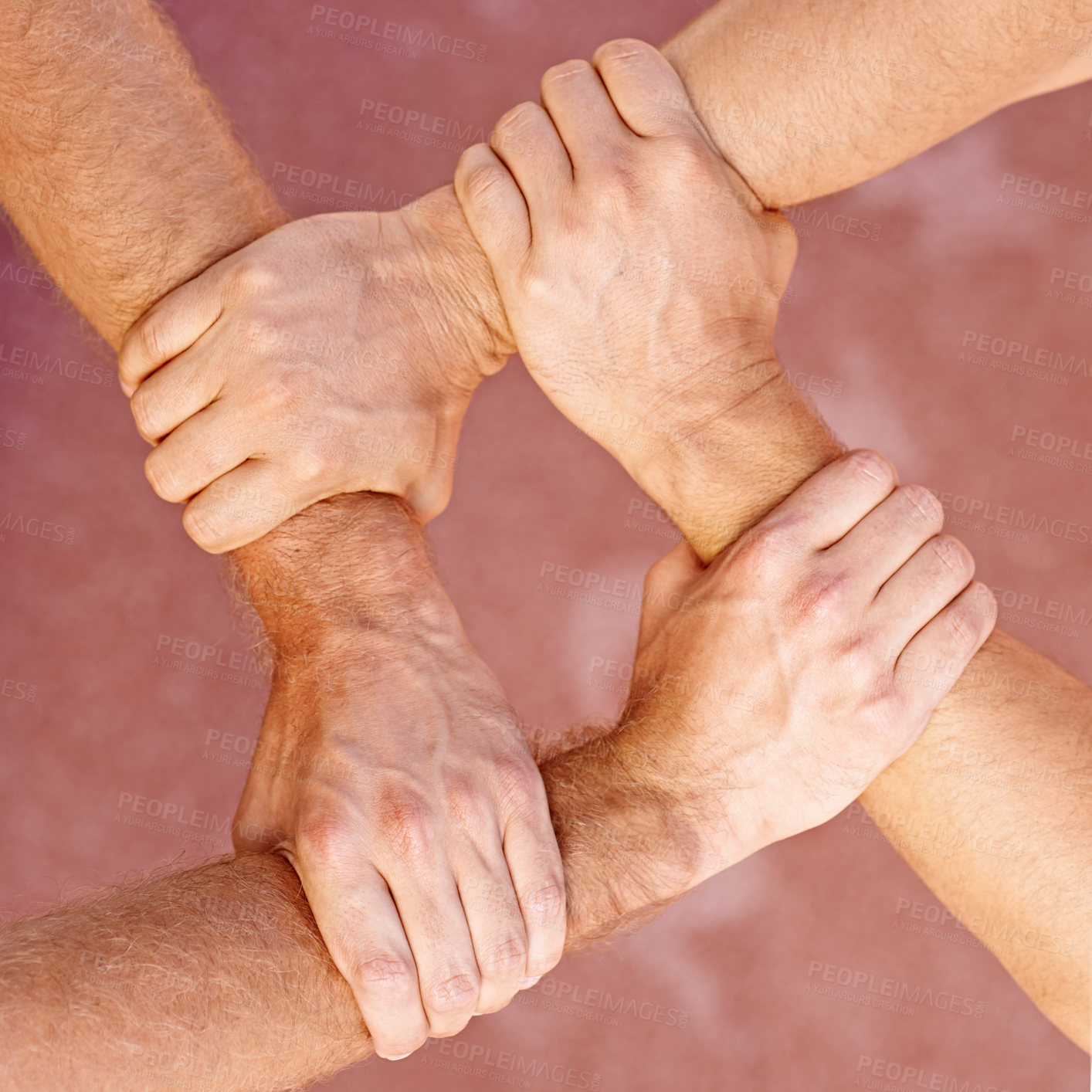 Buy stock photo Fitness, hands and team with support, partnership or sports motivation at exercise court from above. Unity, power and athletic people in solidarity for game, match or workout, goal or teamwork