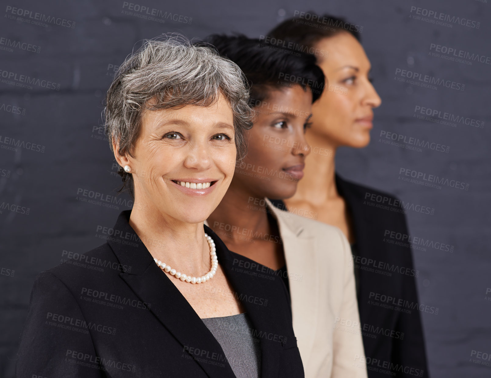 Buy stock photo Team, professional and portrait of business woman with staff, employees and diversity in corporate career. People, management and leadership together for job in banking, finance and investment