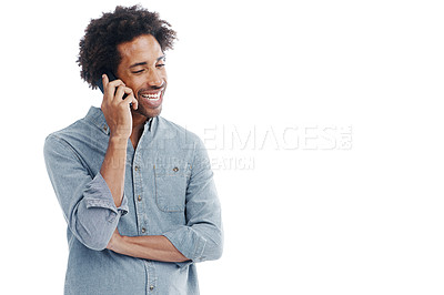 Buy stock photo Studio shot of a handsome man talking on his mobile phone isolated on white