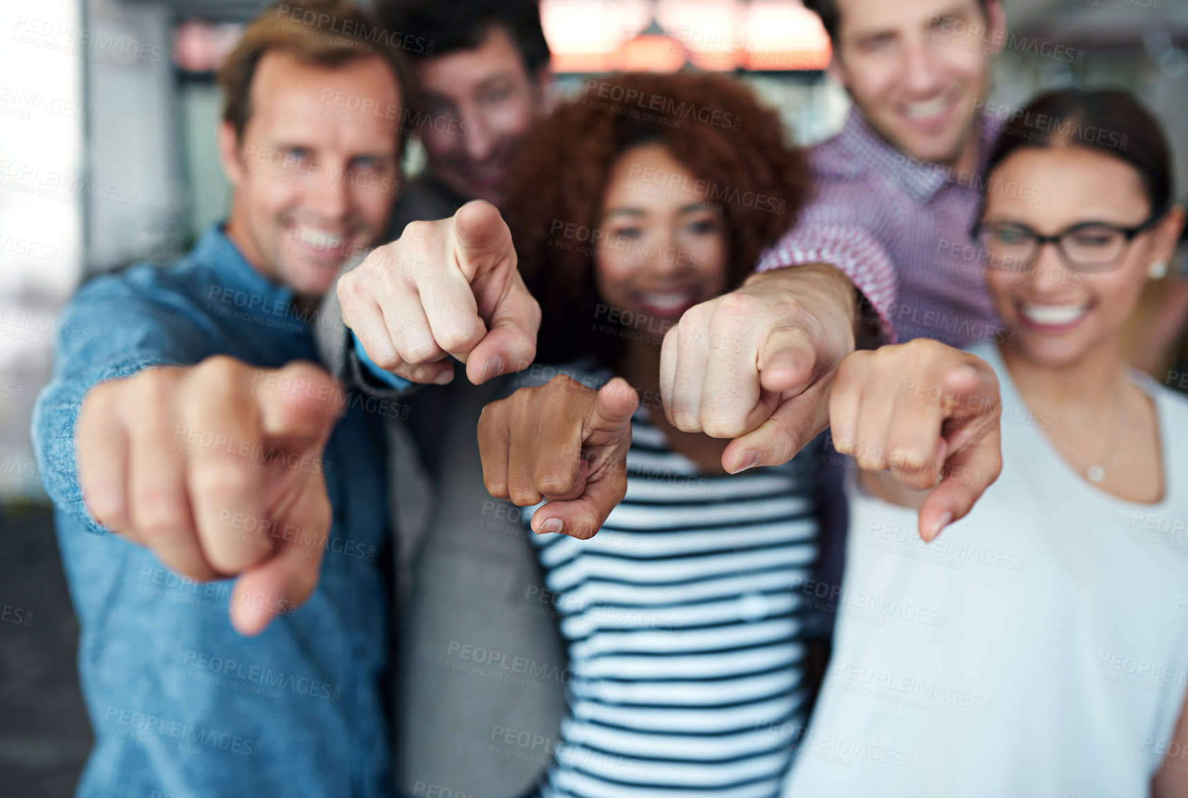 Buy stock photo Portrait of a group of office colleagues pointing at the camera