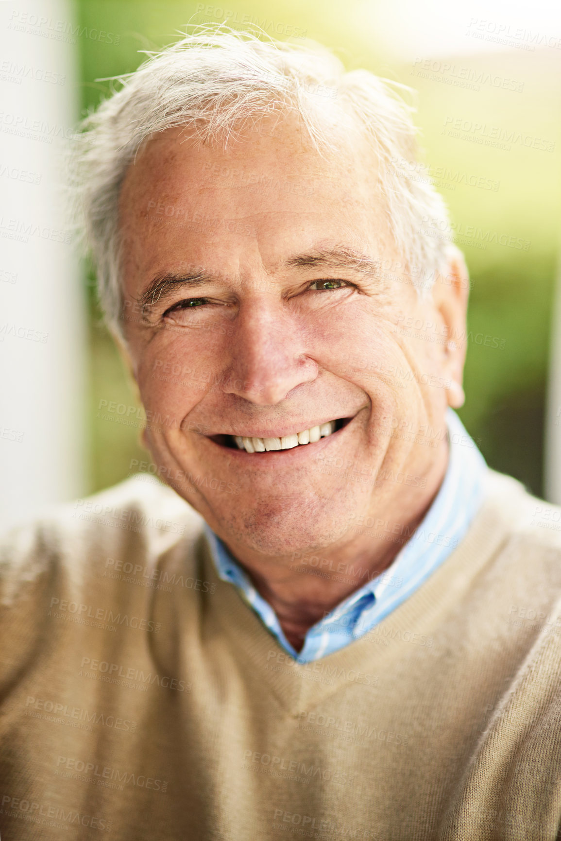 Buy stock photo Portrait of a happy senior man standing outside