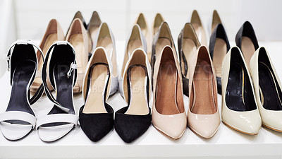 Buy stock photo Shot of pairs of shoes in the studio