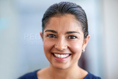 Buy stock photo Closeup portrait of an attractive young businesswoman in her office