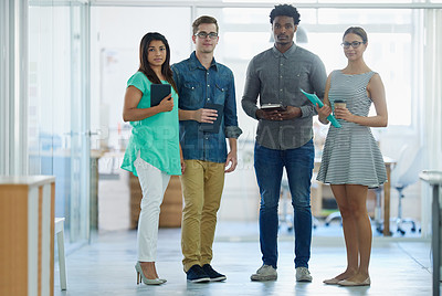 Buy stock photo Portrait of a diverse group of colleagues  standing together in an office