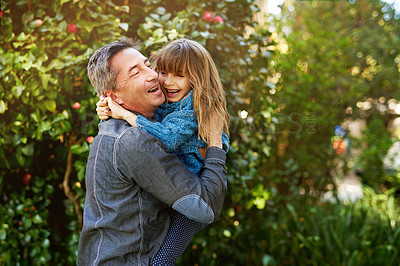 Buy stock photo Cropped shot of a father and daughter enjoying some time outdoors together