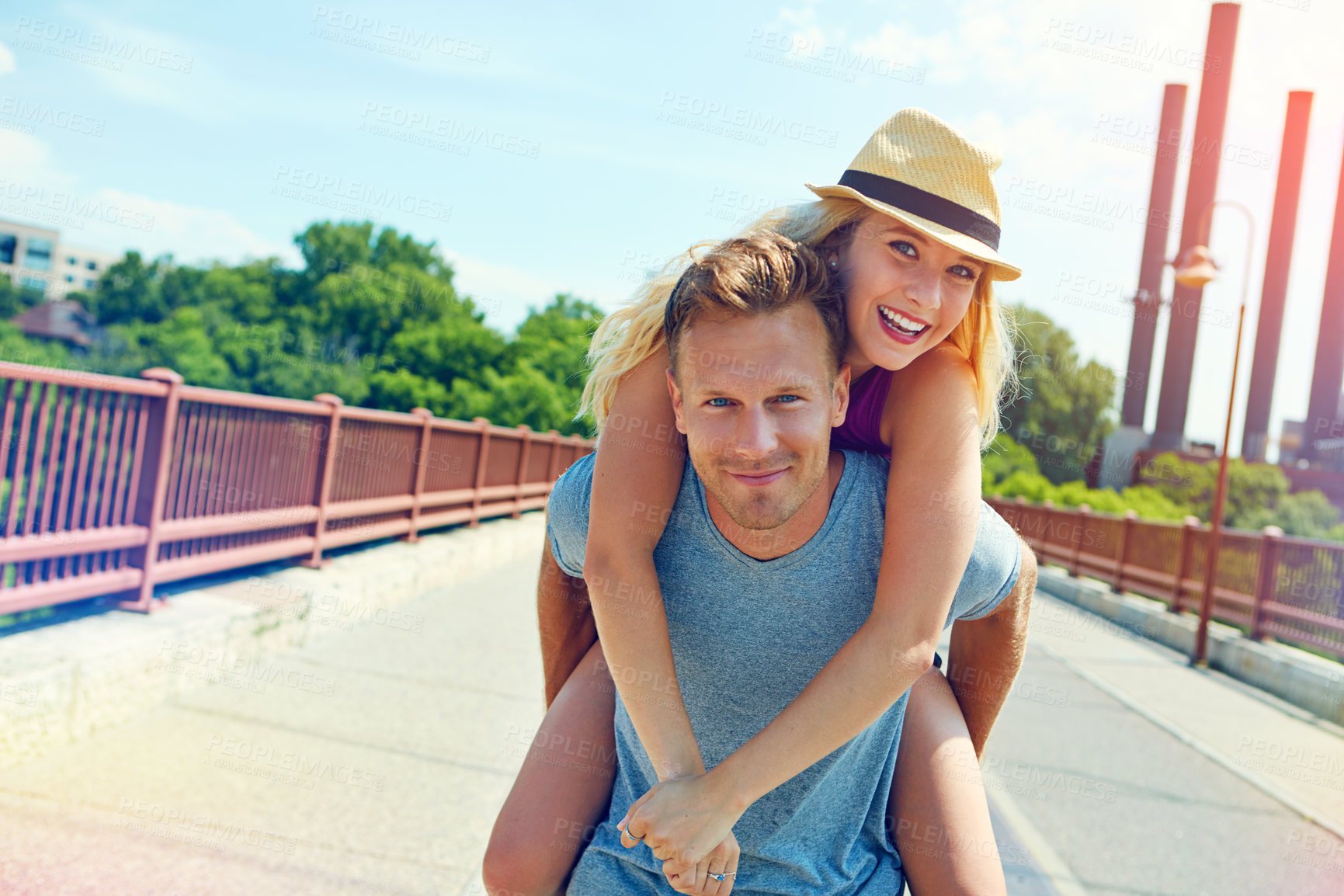 Buy stock photo Cropped shot of a young couple out on a date in the city