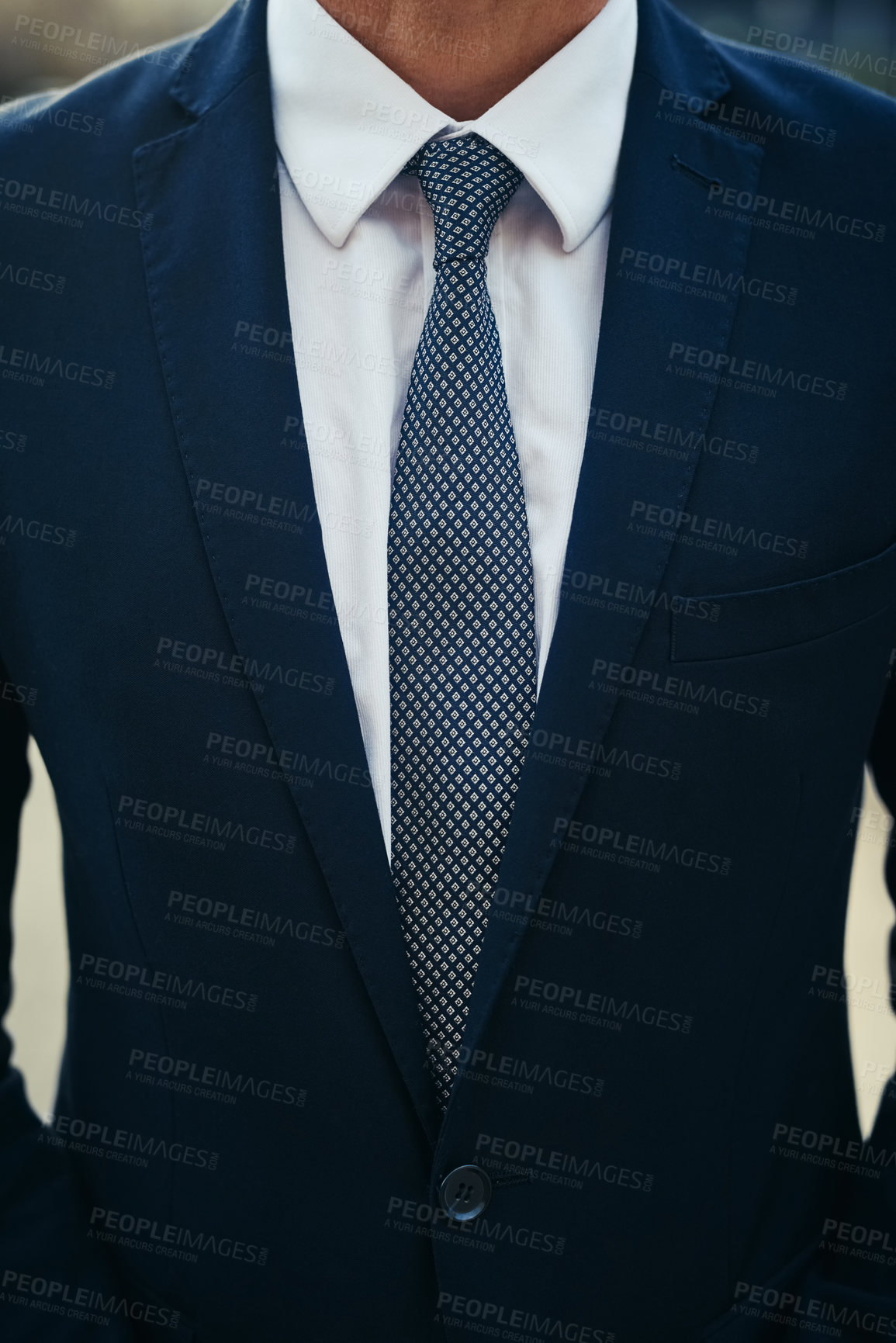 Buy stock photo Fashion, suit and body of man outdoor for corporate interview, meeting or consulting travel job. Elegant, clothing and person with classy outfit for wedding, service or formal event with confidence