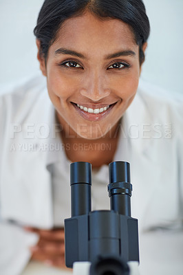 Buy stock photo Portrait of a young female scientist working in a lab