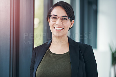 Buy stock photo Portrait of a successful businesswoman standing in her office