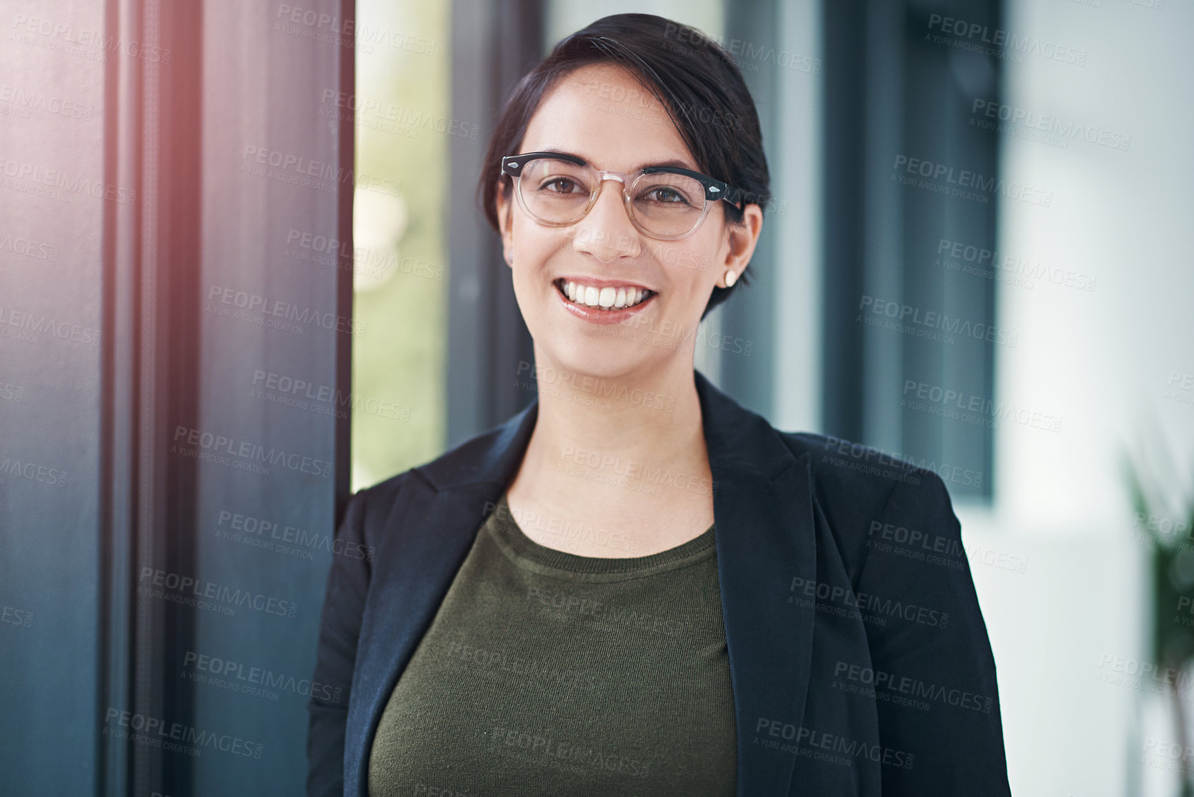 Buy stock photo Portrait of a successful businesswoman standing in her office
