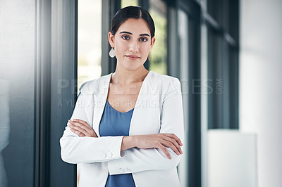 Buy stock photo Corporate woman, leadership and portrait in office with pride for ideas, business and career opportunity. Boss, executive and face of female lawyer in workplace for law, confidence and professional