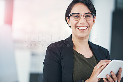 Buy stock photo Portrait of a successful businessperson working alone in the office