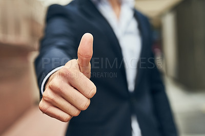 Buy stock photo Closeup shot of an unidentifiable businessman showing thumbs up