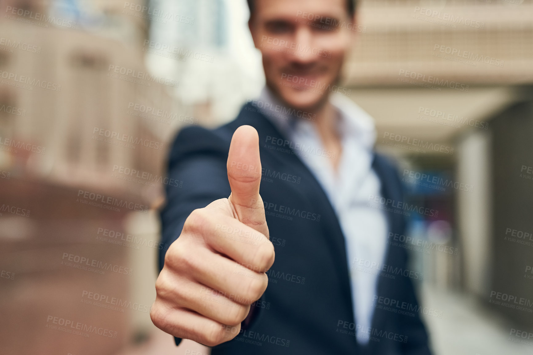 Buy stock photo Closeup shot of an unidentifiable businessman showing thumbs up