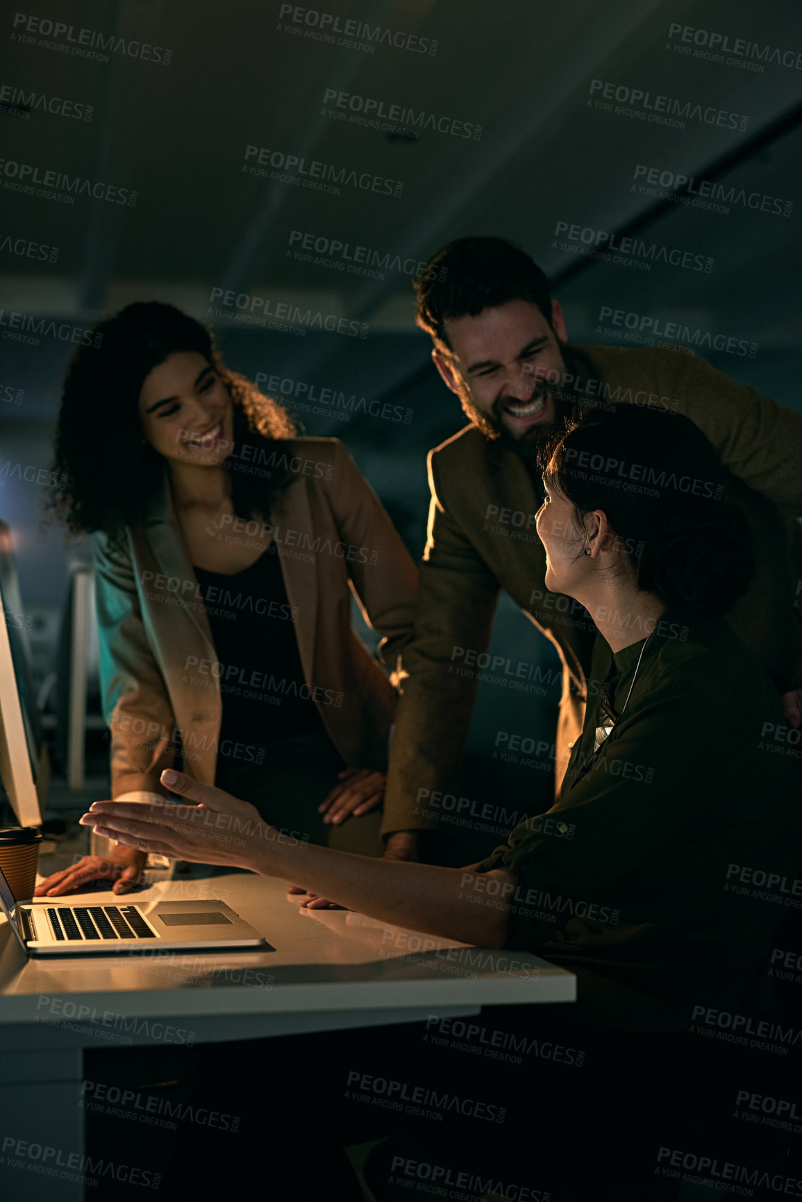 Buy stock photo Cropped shot of colleagues working late