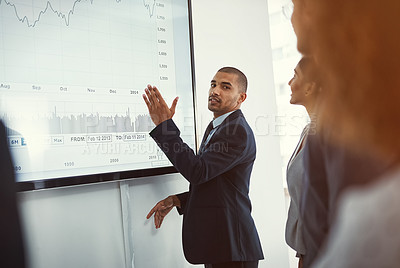 Buy stock photo Planning, colleagues in a business meeting and training in boardroom of their workplace. Data analysis or strategy, collaboration or teamwork and people in a workshop for statistics or growth review