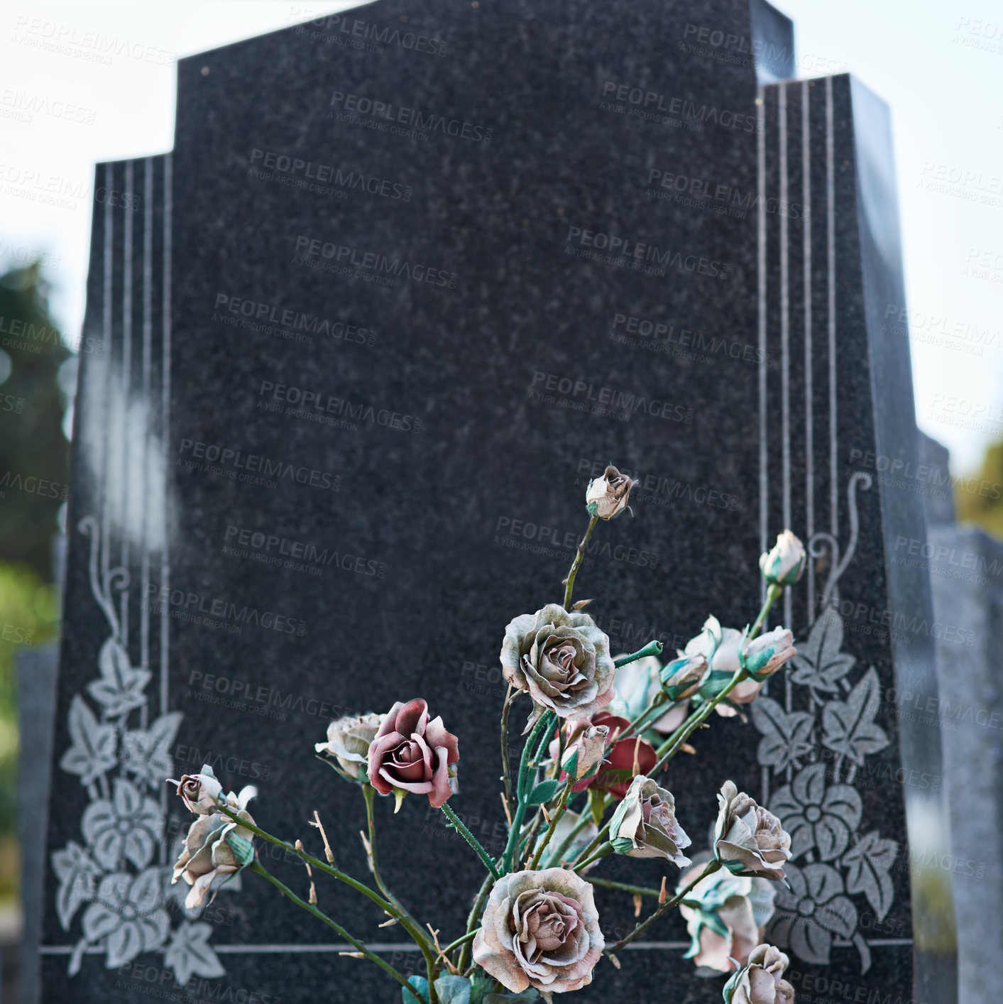 Buy stock photo Shot of a gravestone in a cemetery