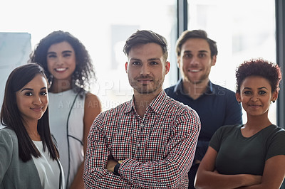 Buy stock photo Corporate, portrait and people as together in confidence, community or collaboration in office. Group, diversity and career and project management in team for company, business or cooperation at work