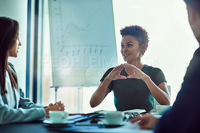 Buy stock photo Business people, project and woman in a meeting, planning and brainstorming with conversation. Economy, professional or coworkers with ideas or collaboration with teamwork and accountant with finance