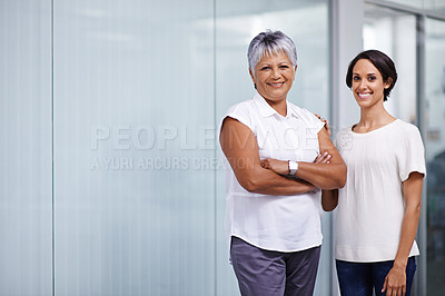Buy stock photo Business people, team and happy in portrait at office for trust, support and solidarity at sales agency. Community, collaboration and corporate group work together, smile with women and diversity
