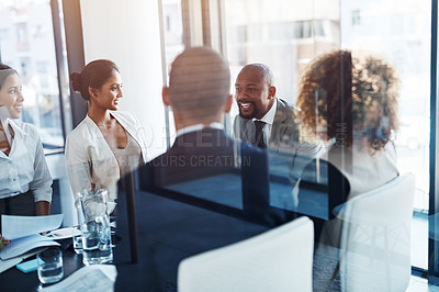 Buy stock photo Mentor, planning and meeting with business people in office for project management, ceo review and brainstorming. Corporate, collaboration and strategy with group of employees in boardroom for idea