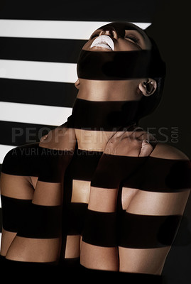 Buy stock photo Digitally enhanced shot of a beautiful nude woman posing alone in studio